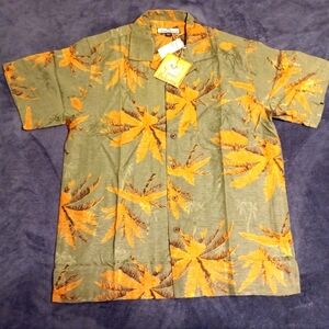 NWT Tommy Bahama tropical Hawaiian palm print 100% silk button up shirt